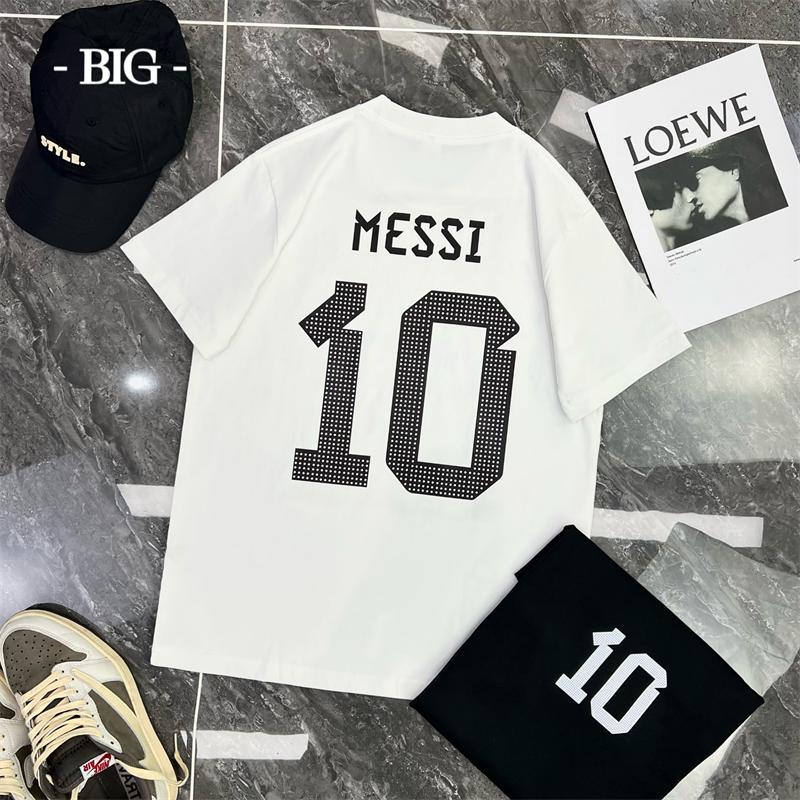Camisa 100 % Algodão Messi 10 Homens Manga Curta