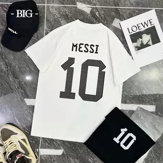 Camisa 100 % Algodão Messi 10 Homens Manga Curta