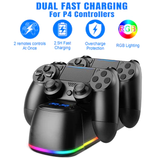 Dock Controlador PS4 Com Luz Ambiente RGB , Carga Rápida De 1,8 Horas , Para Estação De Carregamento PS4 , Chip Indicador LED De Carregador PS4/PS4 Slim Pro