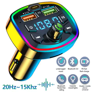 Carro Bluetooth Transmissor FM MP3 Player U Disco Música Duplo USB 4.2A PD Carregador De Carga Rápida Tensão Em Tempo Re