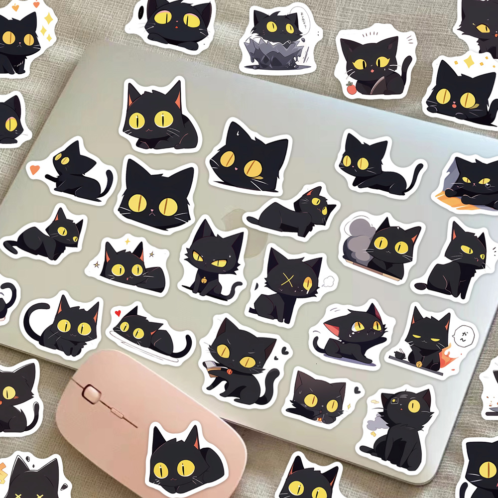 100pcs Cute Black Cat sticker Adesivo Para Pequenos Animais Divertidos De Conta De Cura Manual De Celular Decorativo À Prova D'água Bagagem