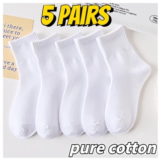 5 Pares De Meias De Algodão Brancas Puras Para Crianças , Meninos E Meninas , Esportivas Escolares