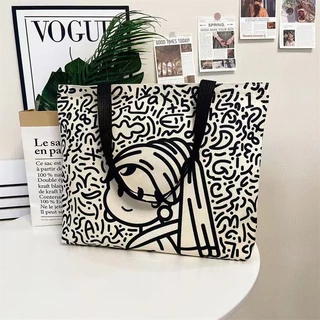 Bolsa Escolar Portátil Feminina De Grande Capacidade Para Mulheres De Nicho De Lona Estilo Coreano Bonitinho De Um Ombro