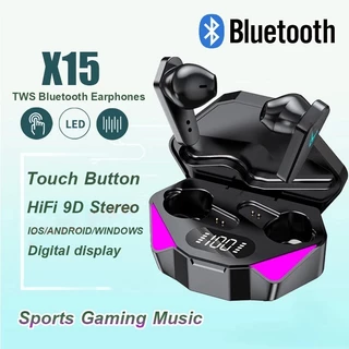 X15 TWS Jogos Fones De Ouvido Sem Fio Bluetooth Com Microfone Baixo Áudio Posicionamento Som 9D Música Estéreo Alta Fide