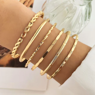 Conjunto de 6 peças moda simples nicho Design pulseira dourada boêmio liga diamante torção brilhante pulseira clássica l