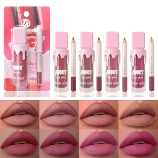 Conjunto de Forro Labial Brilho Labial Colorido de Longa Duração Conjunto de Copo Antiaderente Mate Dois em Um