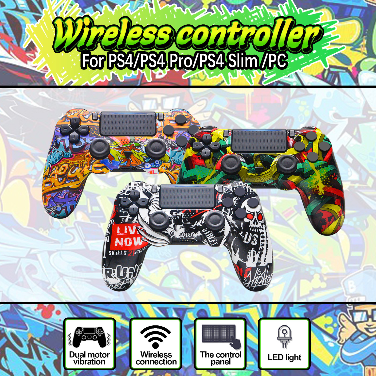 Controlador Sem Fio PS4 Com Cabo USB/Motores Dual/6-Axis Gyro/3.5mm ...