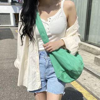 Korean Estilo chic lazy wind crossbody bag Fêmea casual Versátil Cor Sólida Mochila De Lona De Um Ombro