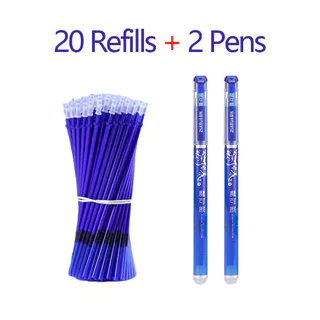 2 Canetas + 20 Recargas Caneta Neutra Apagável 0.5mm Mágica Bala Com Borracha Material De Escrita Escolar E De Escritóri
