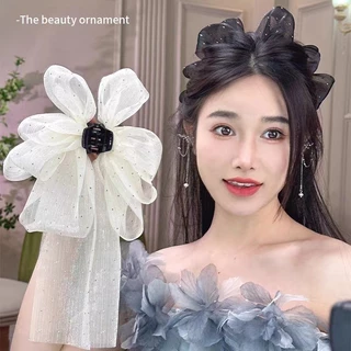 Mori Fita Borla net Arco grab clip Feminino Volta Meio Amarrado Grampo De Cabelo Temperamento Elegante headwear