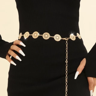 1 Pçs Retro Requintado Ouro Metal Oco Cinto Redondo Para Mulheres Boêmio Elegante Vestido Geométrico Cintura Corrente Jó