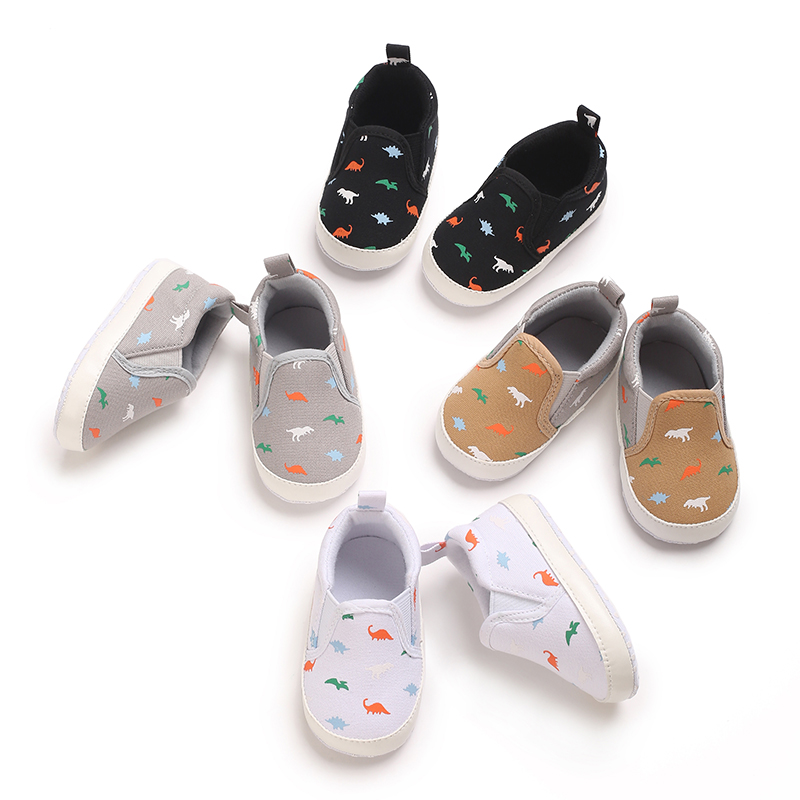 Sapatos Para Bebês Meninos De Sola Macia Tênis De Lona Infantil Dinossauro Padrão Toddler Prewalker Recém-Nascido Aconchegante Primeiro Andarilho