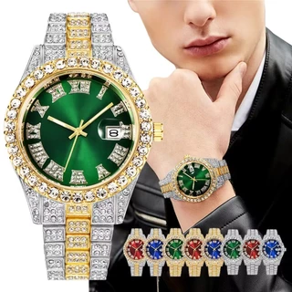 Moda estilo Hip Hop masculino pulseira de aço relógio de quartzo negócios banda de aço cheio de diamante relógio mascul