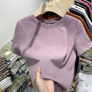 Algodão puro 40 contagem Odell 92 algodão 8 elastano camiseta de manga curta fino ajuste alto estiramento versão em bran em Oferta na Shopee