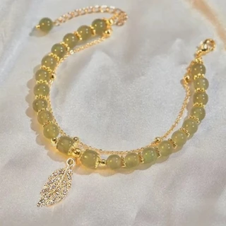 Pulseira De Ramo De Ouro E Folha De Jade , Joias Minimalistas " Três Vidas Com Você " Para Mulheres , Novo Presente De L