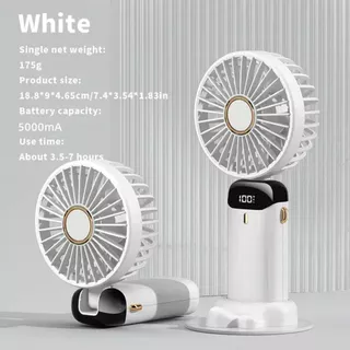 Mini Ventilador Portátil USB-Dobrável , Pendurado No Pescoço , 5 Velocidades , Carregamento Com Display Digital