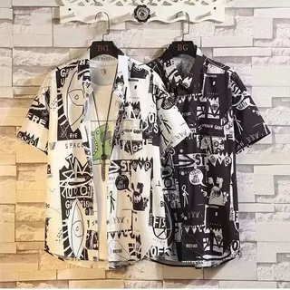 Summer New Flower Shirt Camisa De Verão Manga Curta Havaiana Estilo Praia Grafite