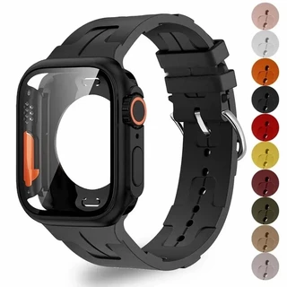 Glass + Case Strap Silicone Original Adaptado A Uma Pulseira De Relógio Apple & Change Para Ultra Caixa 9 8 7 6 SE 5 4 Adaptada i Watch Series 44mm 45mm 40mm 41mm