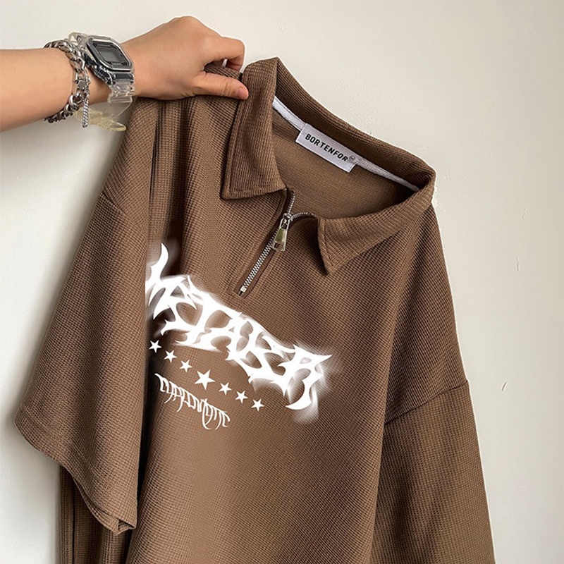 Estilo Solto Manga de Cinco Pontos de Classe Homens Harajuku Camisa POLO Popular Juvenil Trendy Novo Estilo Tendência de Verão All-match