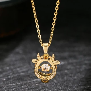 [cOd] Colar de ouro do zodíaco 12 boi, colar Benming Year, pingente de colar, colar de aço inoxidável 18k, melhora a sor
