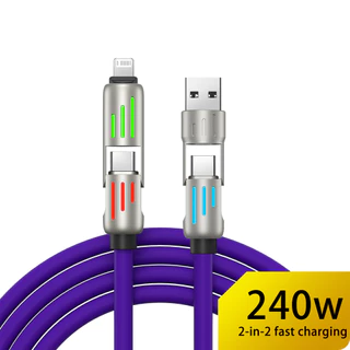 Venda Quente De Silicone De 240 W Trançado Duplo Com Faixa De Luz Suporta Liberação De Cabo De Carregamento Rápido RGB D