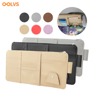 Organizador De Viseira Solar Para Carro-Bolsa De Armazenamento De Couro Com Zíper , Cartão De Retenção , Carteira De Mot