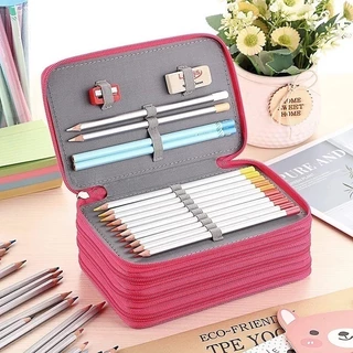Estojo Portátil Para Lápis Com 72 Furos , 4 Camadas , Grande Capacidade , Suporte Colorido Bolso Zíper , Escola Estacion