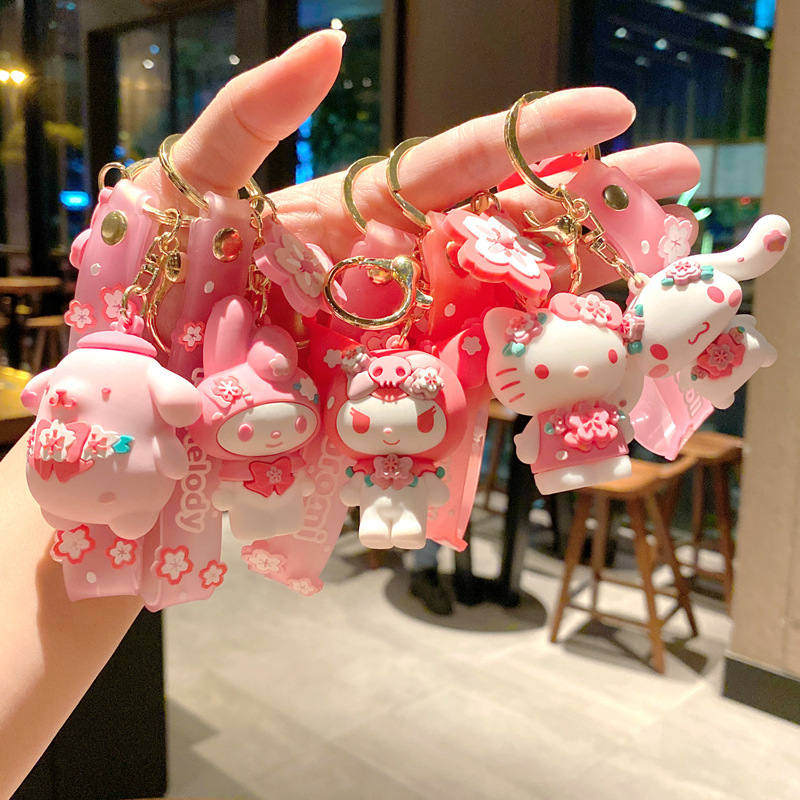Porta-chaves Pink Sakura Sanrio Doll Canela Cachorro Canela Pingente Porta-chaves Cute Cartoon Pingente Carro
