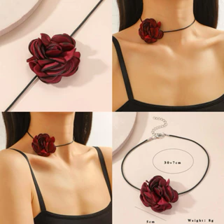 1 Retro exagerado borgonha preto branco rosa flor jantar amarrado colar gargantilha pescoço cinta colar