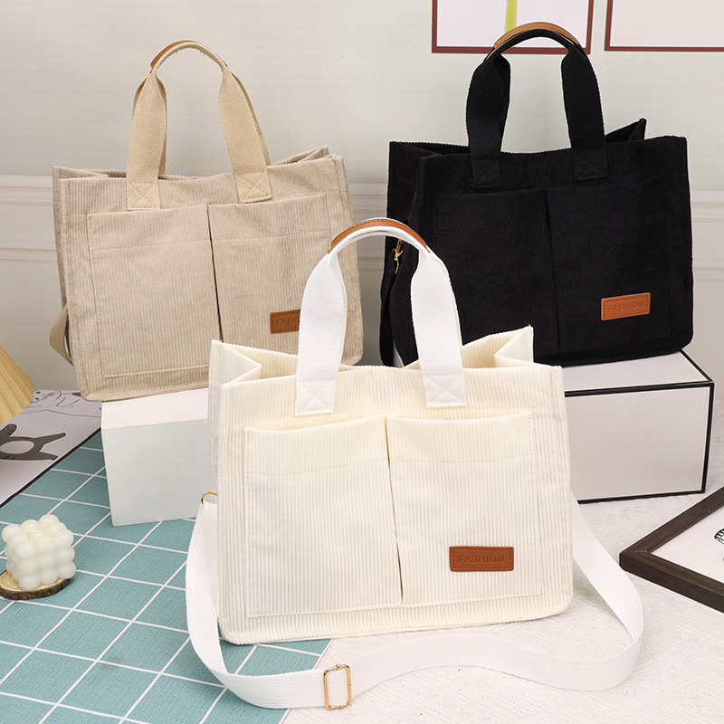 Bolsa de mão de bombazina de grande capacidade Bolsa de mão portátil Casual Bolsa para mensageiro Bolsa Popular Tote Bag Women