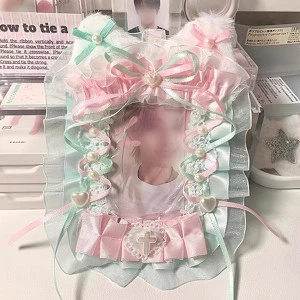 Feito à mão diy arco laço cuco titular do cartão Lolita azul ins estilo bidimensional saco pingente titular do cartão