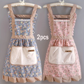 2pcs Avental Coreano Fofa Para Cozinha Doméstica Feminina Anti-Incrustante Respirável