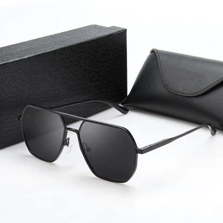 Óculos De Sol De Feixe Duplo De metal Polarizado Masculino Cor Clara Condução Moda
