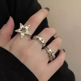 Conjunto de anel aberto de estrela de cinco pontas estilo escuro feminino nicho Design Hip Hop estilo legal conjunto de