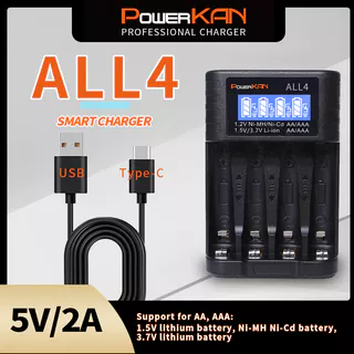 Carregador Inteligente De Baterias PowerKAN ALL4 , Suporta 1-4 Recarregáveis AA-R06/AAA-R03 , Adequado Para 1.2V Ni-MH/CD E 1.5V/3.7V Li-ion