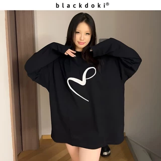 Novo criativo impresso manga comprida camiseta feminina Design nicho solto Bottoming camiseta topo All-Match