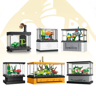 Conjunto De Blocos De Construção De Tanques De Peixes Pet Creative Diy Educacionais Brinquedos Móveis Domésticos Cidade Tijolos Infantis