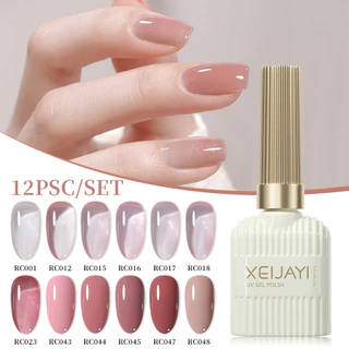 XEIJAYI 12Pcs 15ML Esmalte de Unha Em Gel 6 Cores Preto Branco Rosa Verde Sem Limpeza Conjunto Todas as Estações