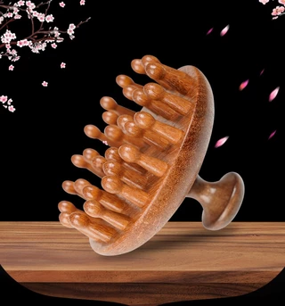 1pc cabeça de sândalo dourado meridiano pente couro cabeludo disco massagem pente de madeira Shampoo escova massageador