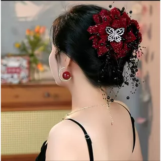 1 pçs flor beijo borboleta Design Original All-Match temperamento brilhante seda flor borboleta borla Grab Clip flor coc