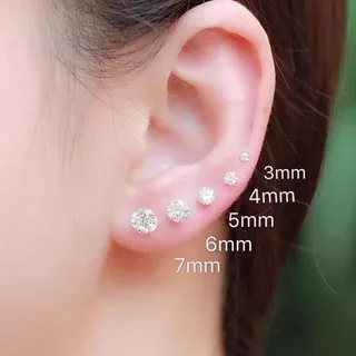 1 par s925 prata zircão brincos moda simples branco zircão orelha Piercing pequeno Mini brincos simples 5mm
