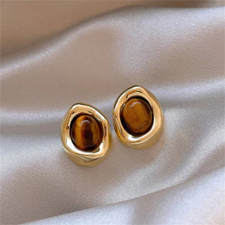 1 Par/set Vintage Âmbar Café Brincos Moda Feminina Geometria Ouro Orelha studs Jóias Acessórios