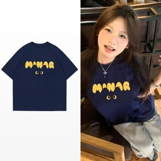 Novo Para O Verão ! Camiseta Com Estampa De Gato Azul Marinho 100 % anti-pilling , top De Estudante Solto E Doce