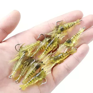 10pcs Isca De Camarão De Silicone Brilhante No Escuro Com Anzóis-Macia Realista Para Carpa E Outros Peixes-Acessório Essencial A Pesca Noturna