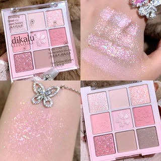 9 Paleta de Sombra Colorida Sombra Perolada Rosa Perolada Brilhante Romântica Flor de Cerejeira