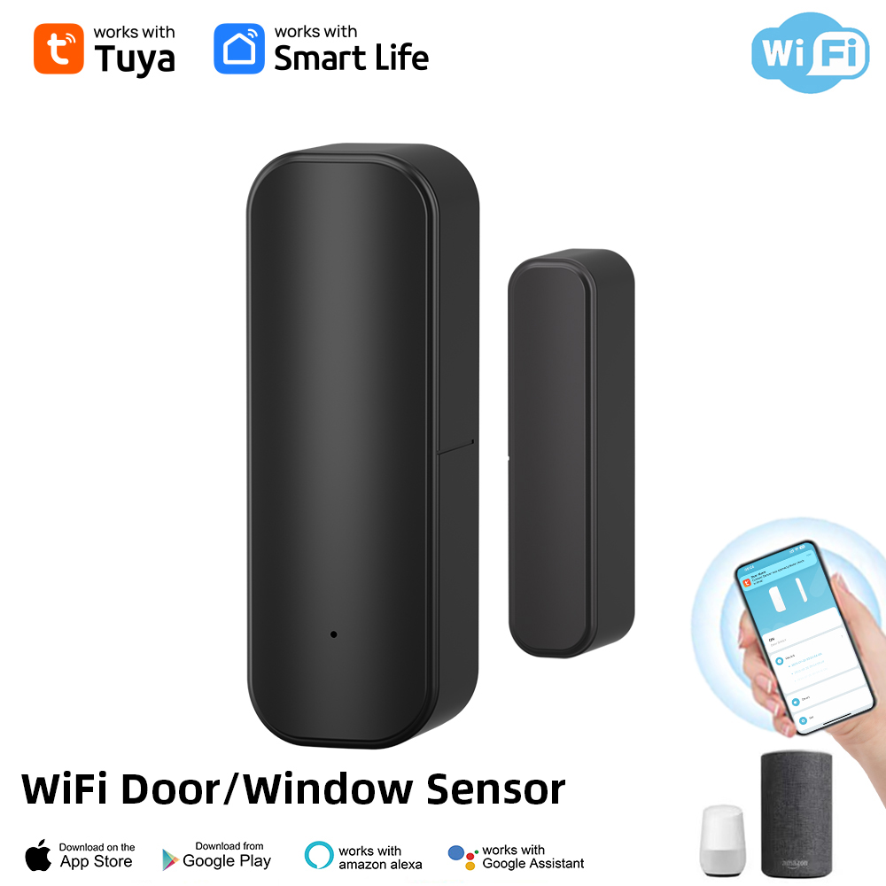 Interruptor de Porta Wifi Detector de Fechamento Tuya Sensor de Janela e Notificação de Aplicação Sensor de Contato de Alarme para Segurança Doméstica Preto