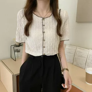 Verão Estilo Coreano Preppy Style Jacquard Camisa De Manga Curta Design Sense Niche Ladies Gentle Short Top Shirt Moda