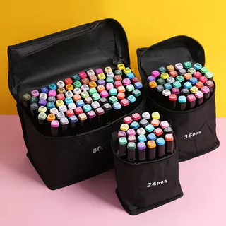 Conjunto De Caneta Marcadora De Toque De 24 Cores Caixa Com De Ponto Duplo Papelaria Para Pintura Artística