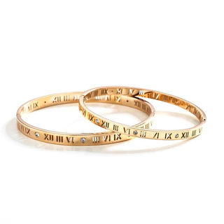 Pulseira De Punho De Numeral Romano De Aço Titânio Dourado , Joias Minimalistas Resistentes Ao Desbotamento Para Mulhere