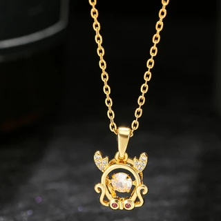 [cOd] Colar de ouro do zodíaco 12 dragão, colar Benming Year, pingente de colar, colar de aço inoxidável 18k, melhora a